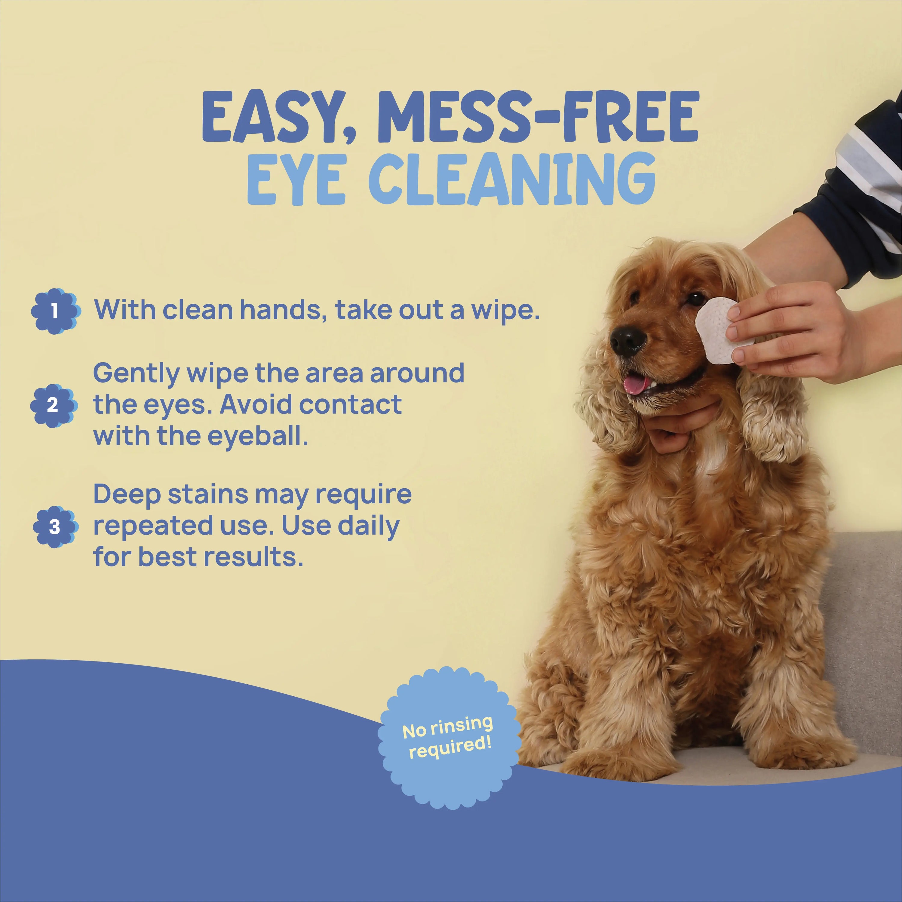 How to safely clean dog eyes and remove deep tear stains with Forri wipes; no rinsing or mess required.