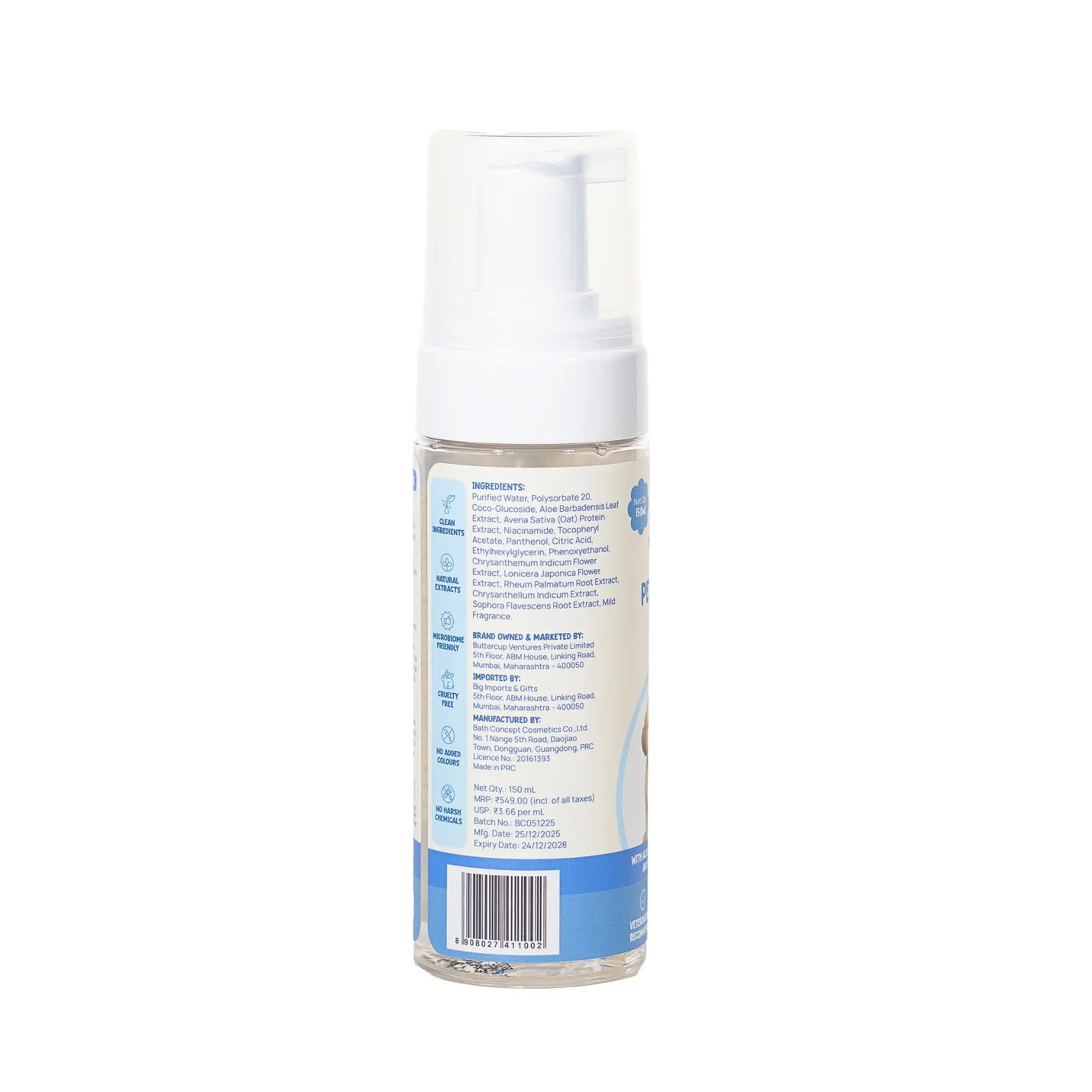 Back side of Forri Pet Waterless Shampoo packaging on white background.